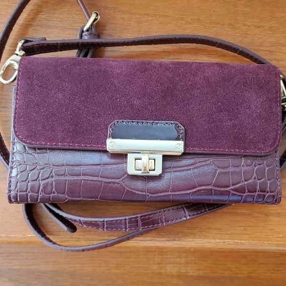 White House Black Market Handbags - NWOT WHBM Burgundy Leather Crossbody Purse Wallet